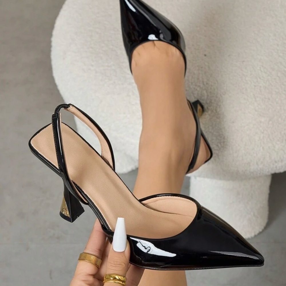 SHEIN Black Patent Slingback Heels